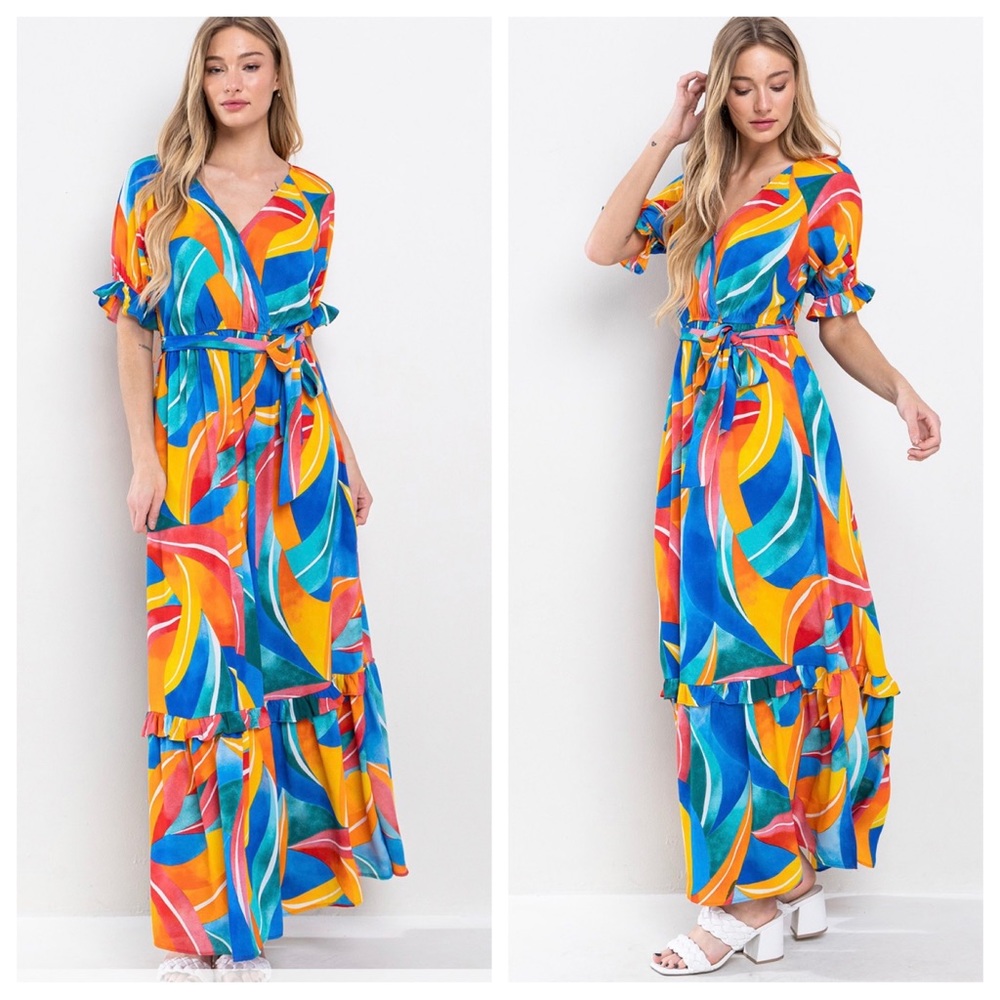 04 Fabulous Multi Color Print Tiered Maxi Dress - Picture 4 of 4